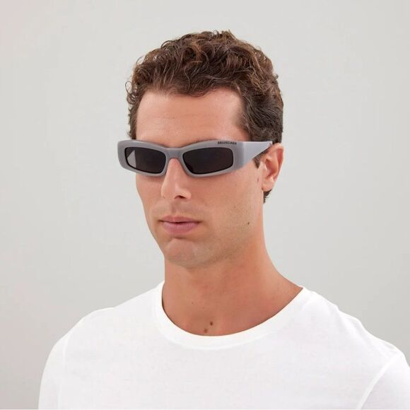 Balenciaga BB0266S 003 Sunglasses Grey Rectangle Unisex - Picture 5 of 13